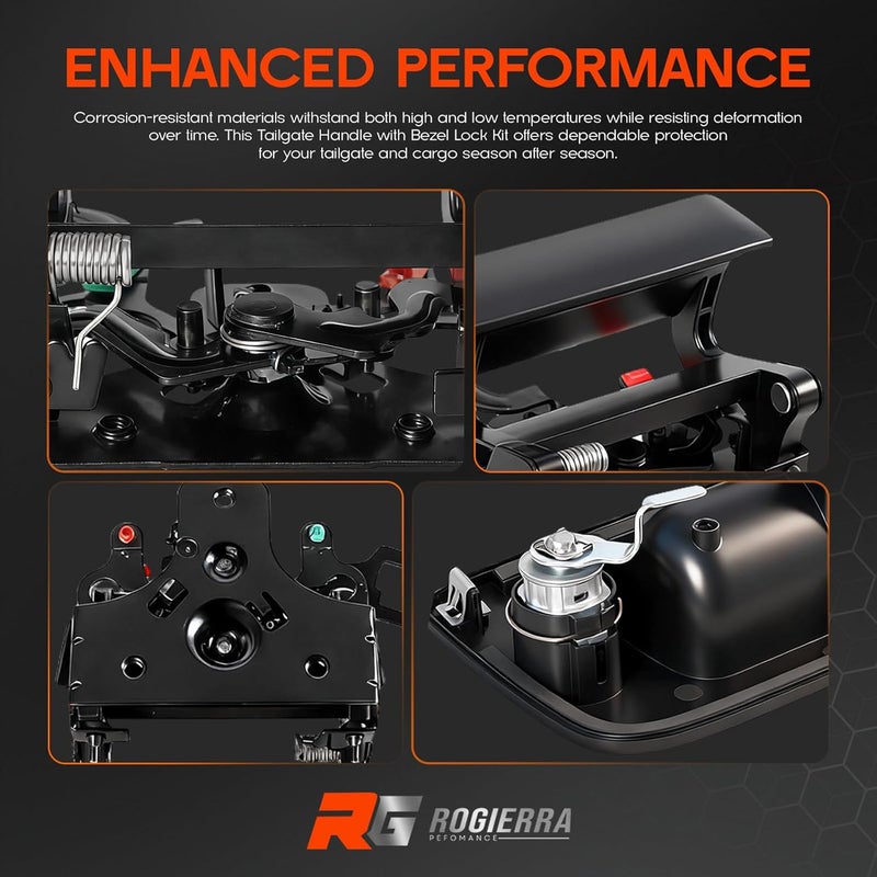 Rogierra Tailgate Handle Latch and Bezel Trim with Lock Cylinder & Rod Clips Compatible with 2007-2014 Chevy Silverado GMC Sierra 1500 2500 3500 HD, Replaces OEM # 22755305 - Image 5